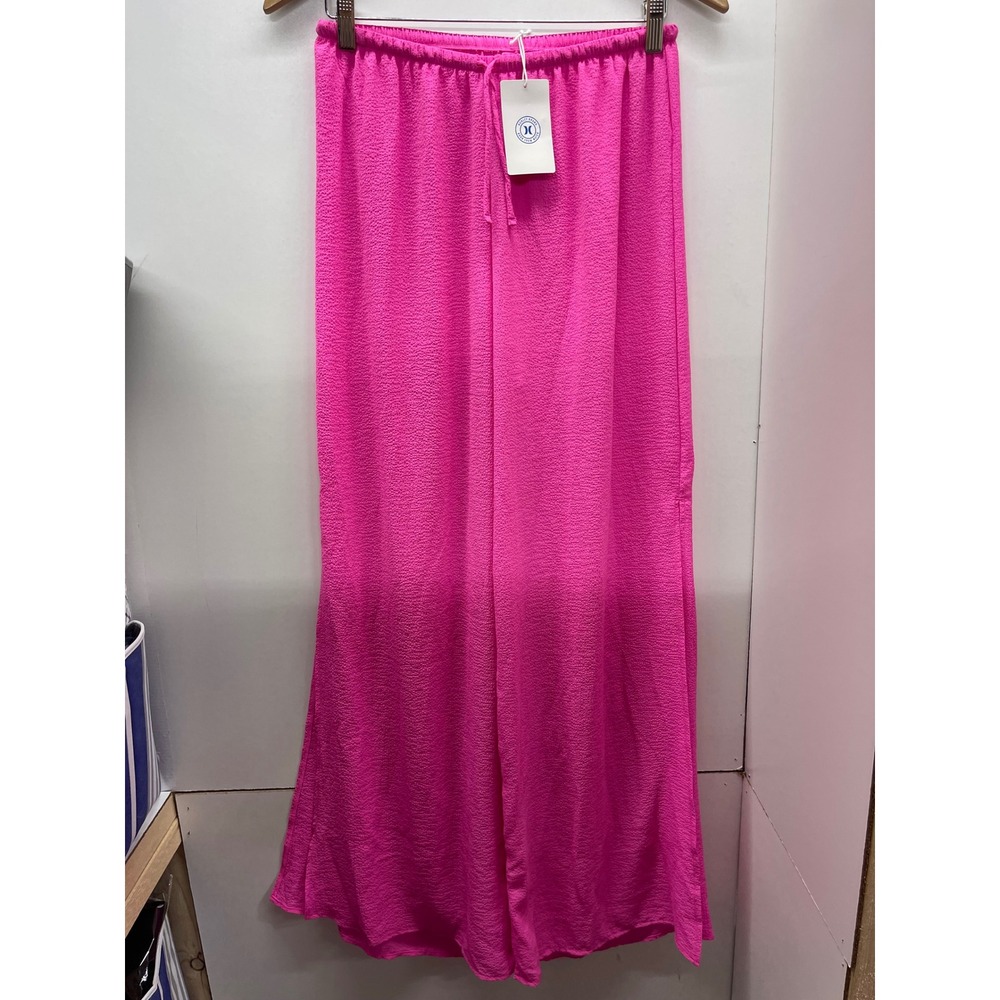 Hurley Womens Pink Crinkle Textured Wide Leg Drawstring Beach Pants Size M NWT